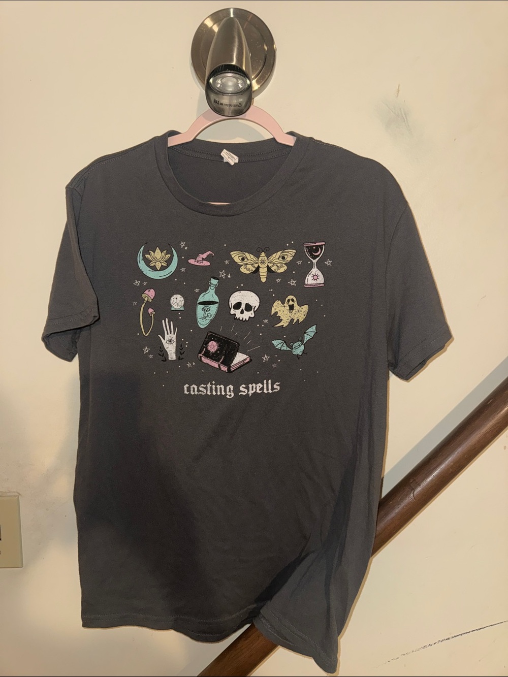 Casting Spells Graphic T-Shirt - Black with Pastel Icons